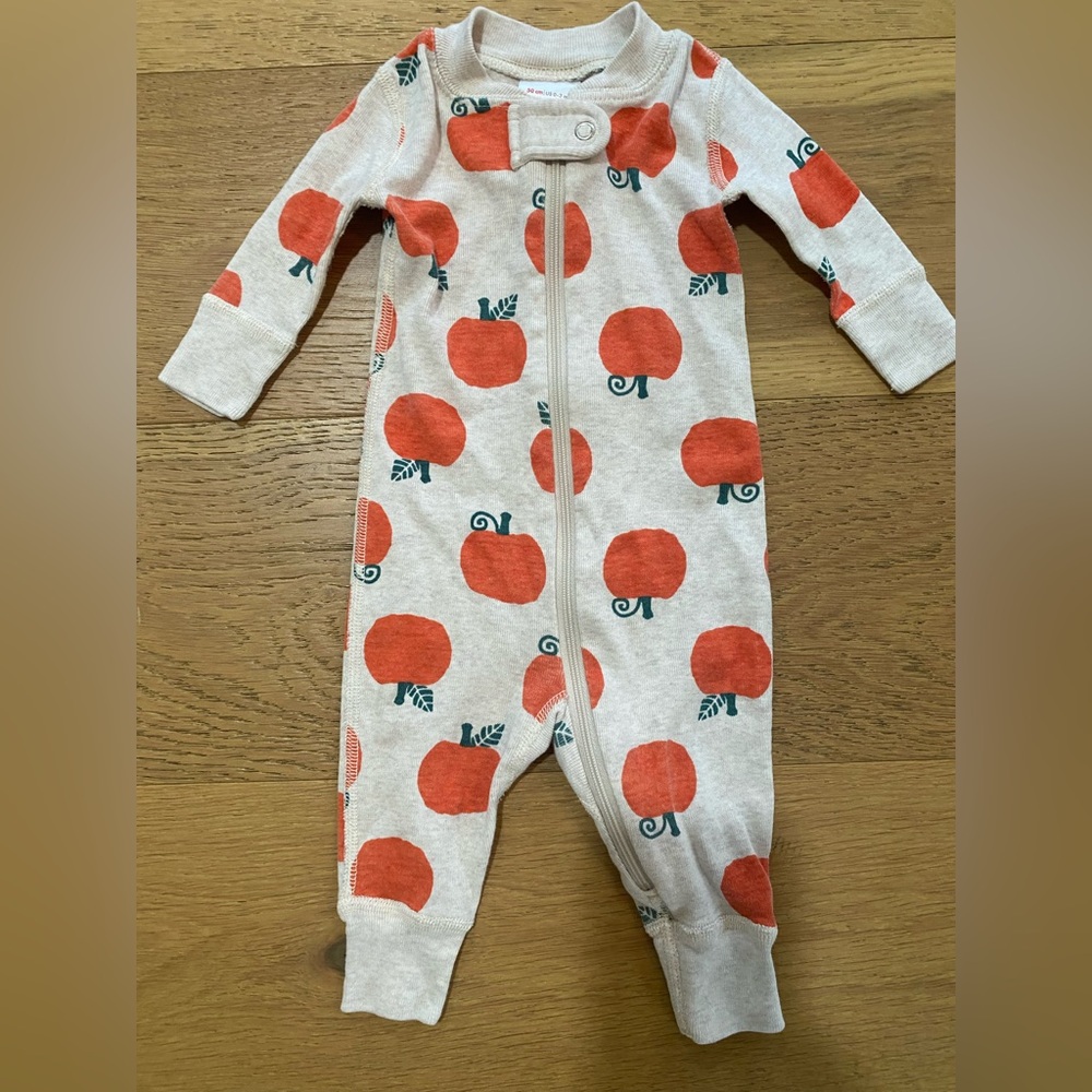 Hanna Andersson Pumpkin Print Kids One Piece organic cotton 0-3m VGUC